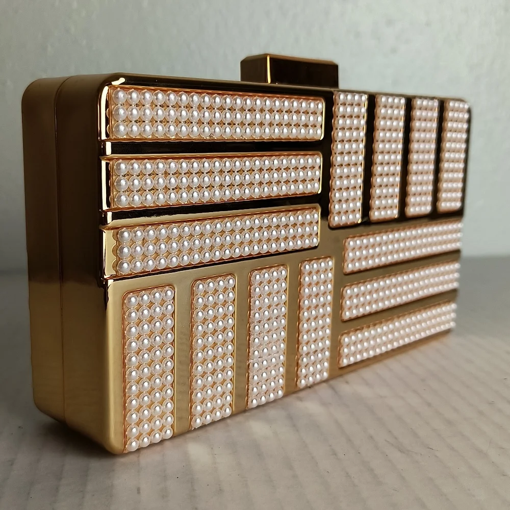 Pearlescent Acrylic Evening Clutch Bag Metal Gold Tone Strap Party Cocktail